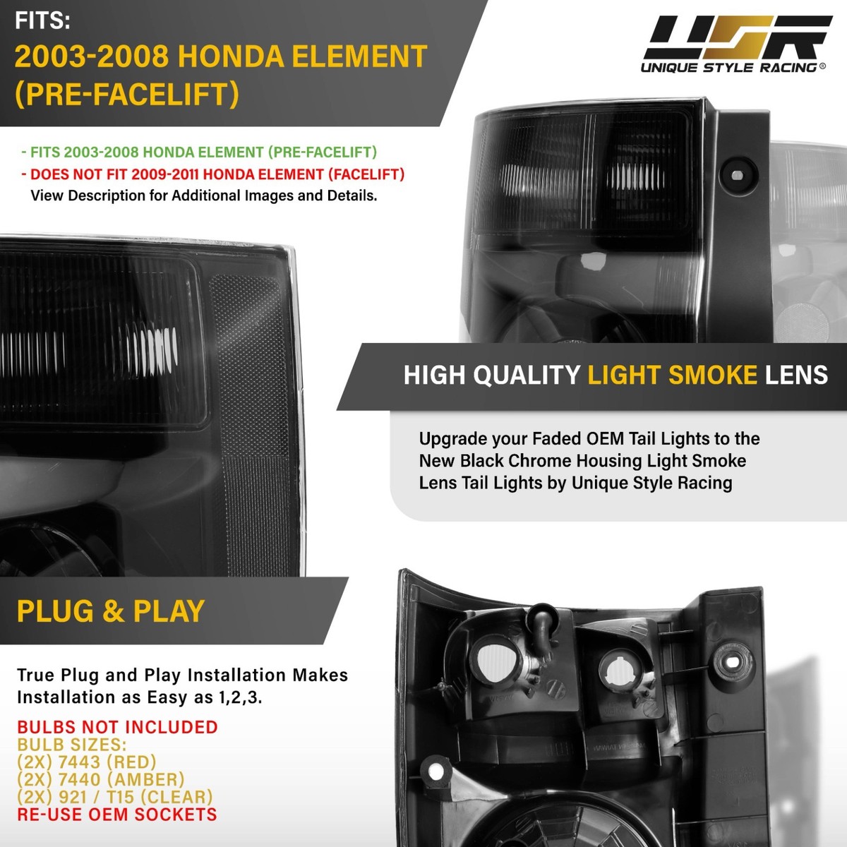 Light Smoke Lens Black Chrome Housing Tail Light L+R For 03-08 Honda Element SUV | eBay Light Smoke Lens Black Chrome Housing Tail Light L+R For 03-08 Honda Element SUV | eBay