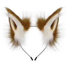 Handmade Faux Fur Fox Wolf Ear Headband Brownwhite Cosplay Costume Hair