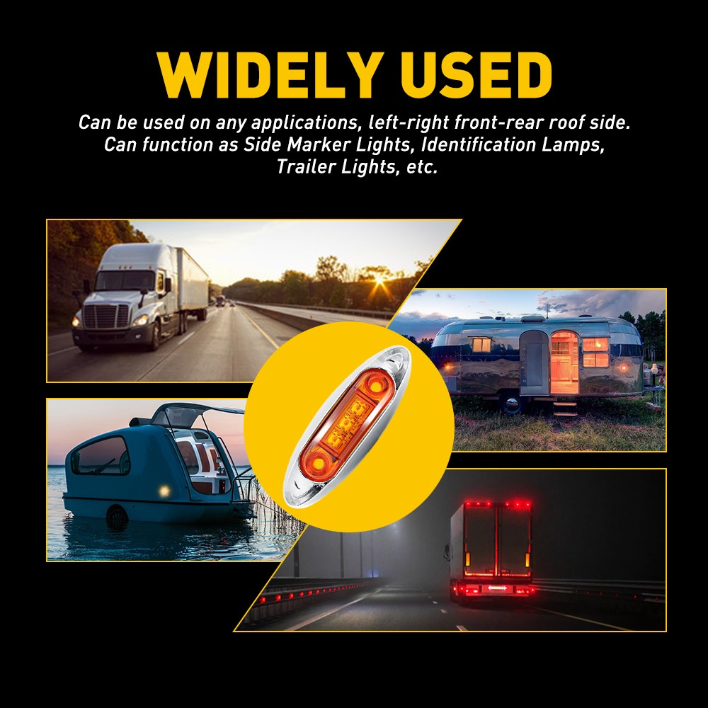 10X Amber 4" Marker Lights 3LED Truck Trailer RV Clearance Side Light Waterproof