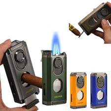 Travel Cigar Jet Flame Torch Lighter Guillotine Cutter Holder Punch Draw Tool