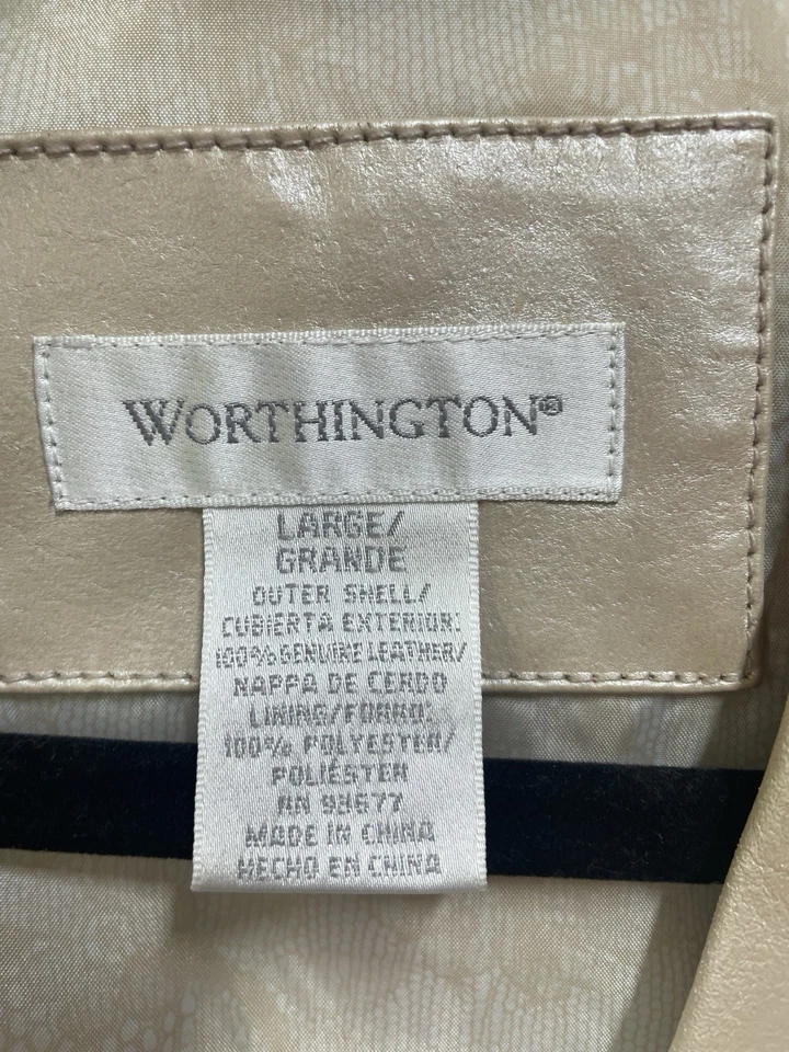Blazer Chaqueta De Cuero Para Mujer Worthington Grande Perla Brillo Crema Años 90 De Colección Foto 2 de 4