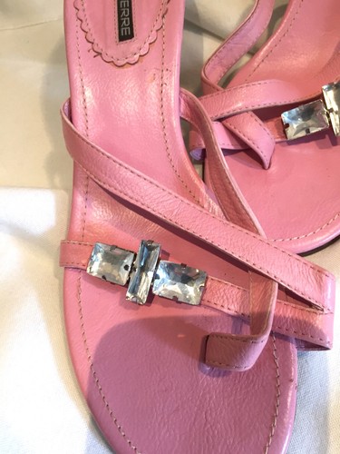 Pied a Terre 5/38 Leather Sandals Toe Loop Pink Kitten Heel - Vintage Mules Fab! - Picture 5 of 9