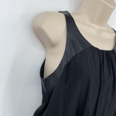 David Lerner Blouson Dress Women Size XS Black Silk Leather Sleeveless Tank  Mini | eBay