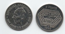 ARGENTINA 1999 2 Pesos  Jorge Luis Borges KM 128 UNC 