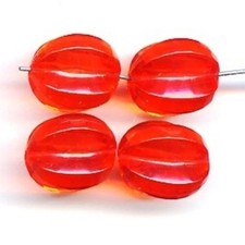 18 Vintage Bright Orange Acrylic 17x14mm. Fluted Oval Bead 1935