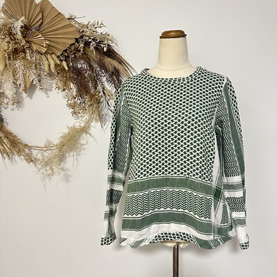 Cecile Copenhagen Green Woven Top Long Sleeve Size S Patterned Designer Cotton