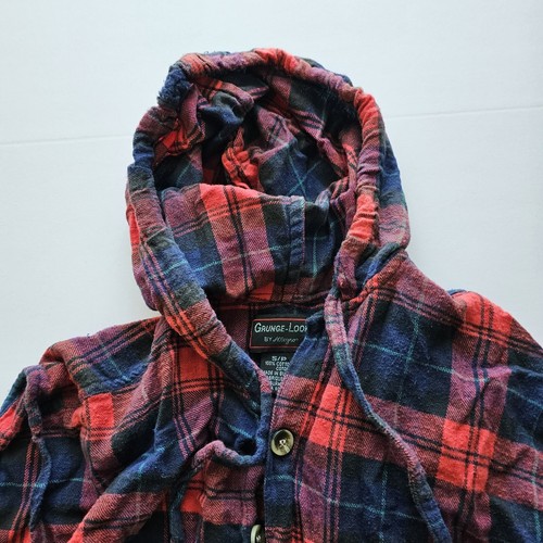 Grunge Look by Allegro Herren kleine Flanell Weste mit Kapuze rot kariert Knopfleiste - Bild 2 von 6