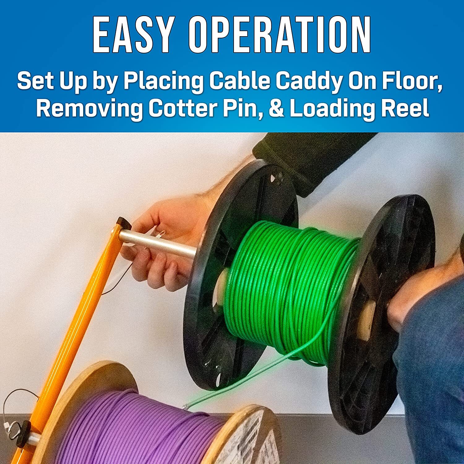 Double Spool Electric Cable Caddy for Coax Wire Reel Dispenser Holder Traveling
