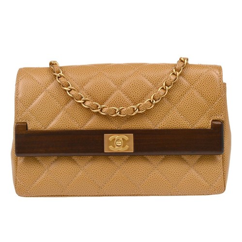 Chanel Beige Calfskin Straight Flap Shoulder Bag 144547