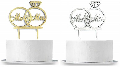 Mr and Mrs Wedding Cake Topper Engagement Cake Glitter Wood Toppers Decoration
