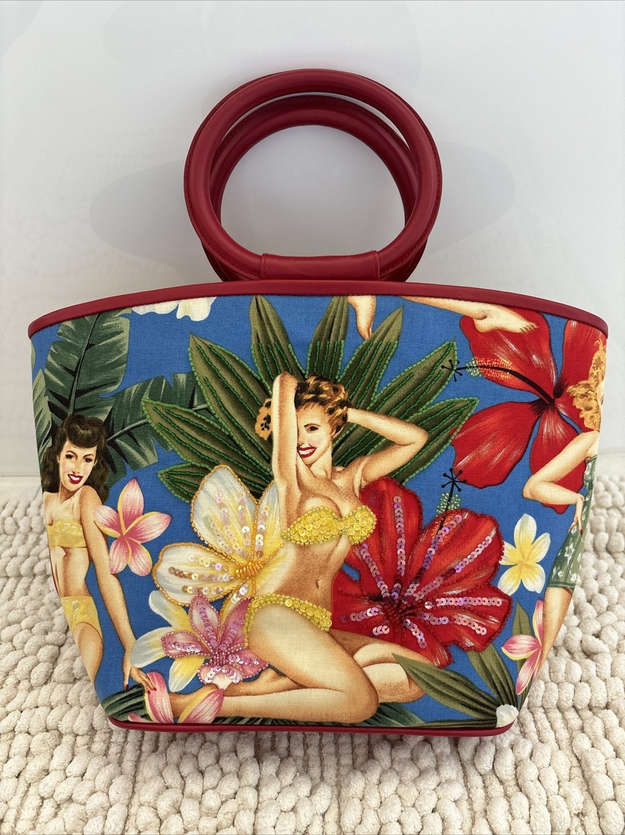 バッグ Isabella Fiore vintage bag archive y2k ISABELLA FIORE RARE Vintage Hawaiian Pin up Girls Bag Tote Floral