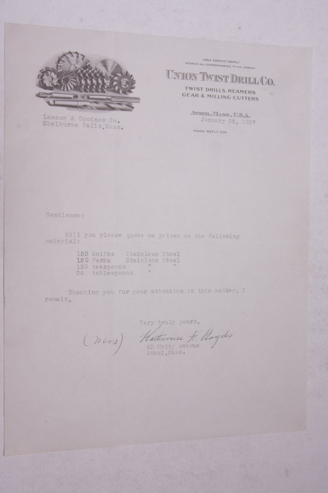 1927 Lamson Goodnow Union Twist Drill Co Athol MA Drills Reamers