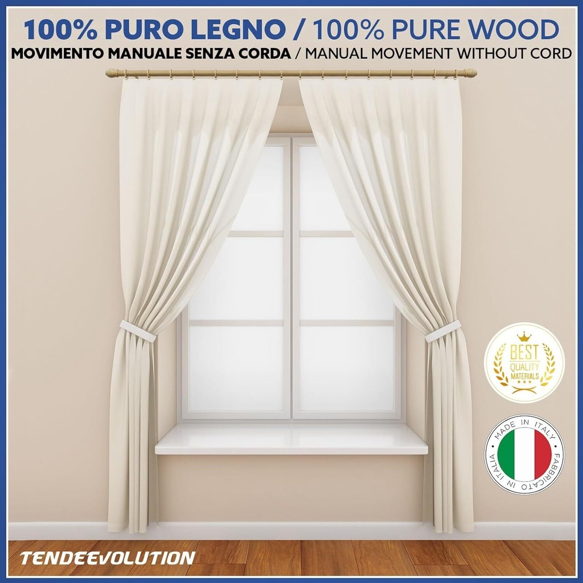 Asta Tiratenda In Legno Ciliegio 125 Cm - Per Tende Da Interno Con Gancio In Metall - Foto 12