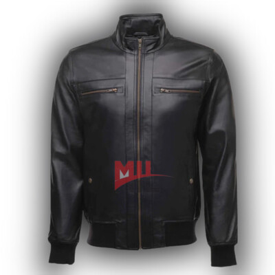 Handmade Men's Black Bomber style Pure Leather Jacket, Slim Fit Fashion Jacket