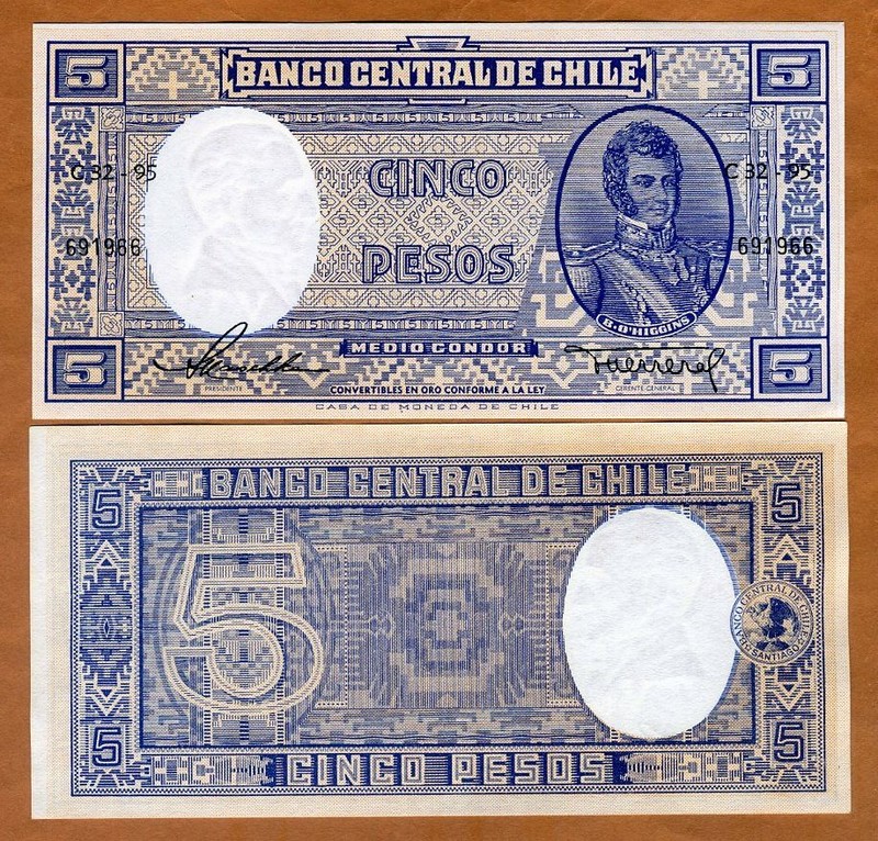 Chile, 5 Pesos ND (1958-1959), P-119, UNC