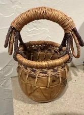 Vintage Hand Woven Basket  With Handle Native America Signed Unreadable