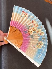 Fine Details Floral Flowers VTG Occupied Japan Hand Painted Folding Ladies Fan