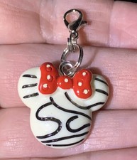 White Minnie Mouse Charm Zipper Pull Keychain Add On Clip