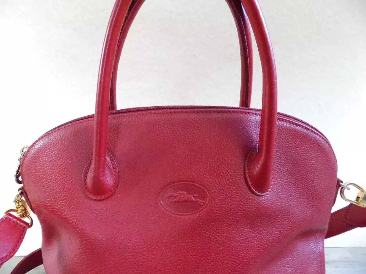 LONGCHAMP Paris Vintage Bolide Cherry Red Genuine Leather Bag ( M