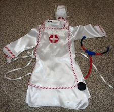 Girls Nurse Costume Uniform Dress Apron Hat Stethoscope Small