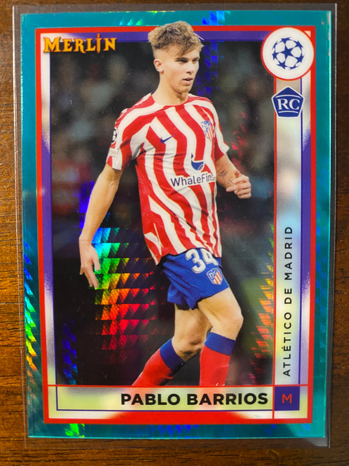 2022-23 Topps Chrome Merlin UEFA Pablo Barrios #27 RC Aqua Prism Refractor