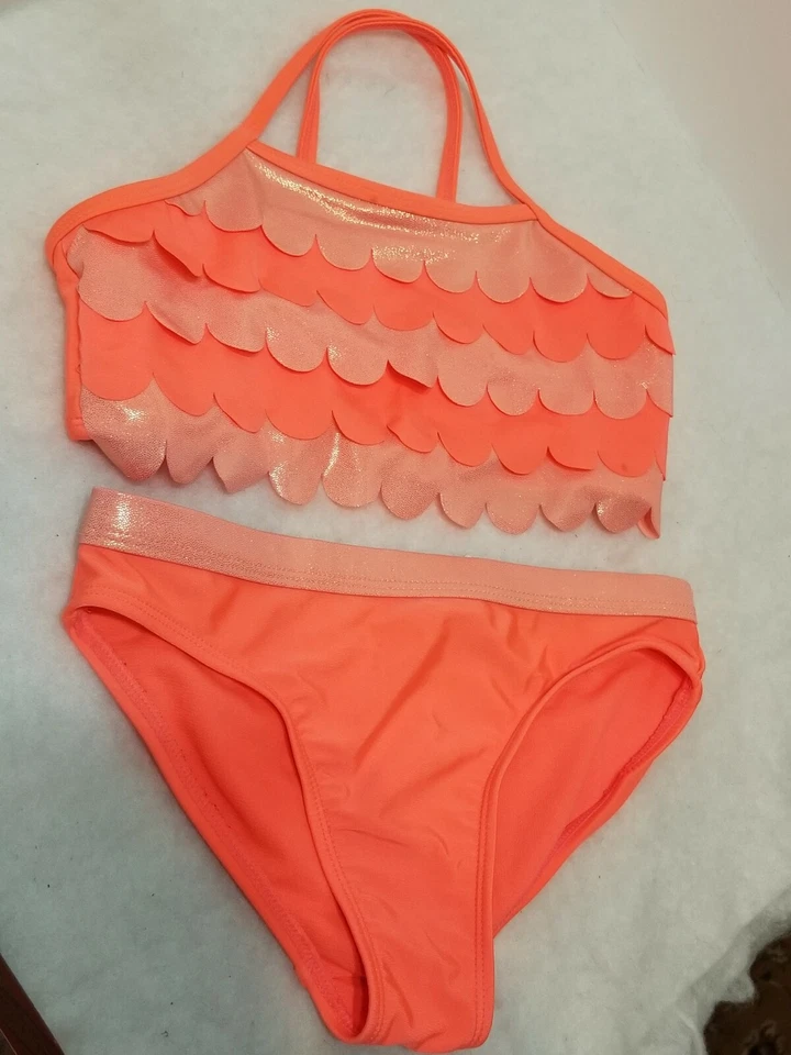 WONDER NATION CHILD GIRLS TANKINI PEACH ORANGE SWIMSUIT SIZE MEDIUM 7 / 8 - Image 3 of 4