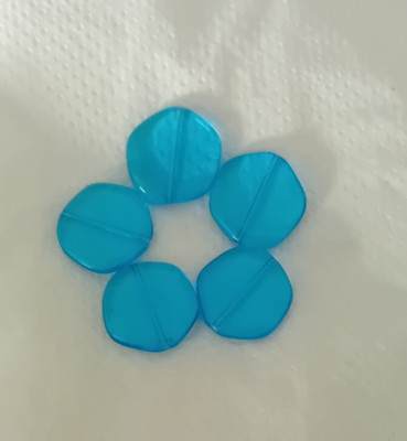 5 x blaue durchscheinende flache runde Scheibe Münze Glasperlen Schmuckherstellung Handwerk