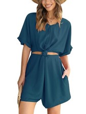 Ladies Romper V Neck Jumpsuits Women Vacation Casual Short Sleeve Rompers small