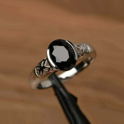 2Ct Oval Cut Solitaire Black Diamond Women's Engagement Ring 14k White Gold Over