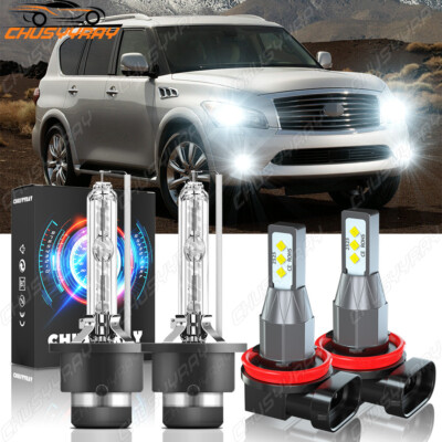For Infiniti QX56 2011 2012 2013 Front HID Headlight High/Low Fog Light 4×Bulbs