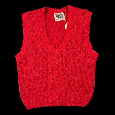 Vintage 60s Tally Ho Knit Sweater Vest Red V-Neck Pullover Mod Preppy S M