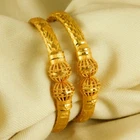 22K Gold Plated Bangle Set Wedding Traditional 2PCs Bracelets Fashion Jewelry