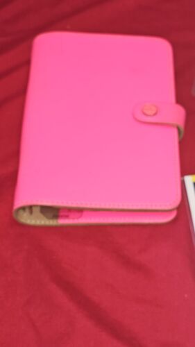 Pink Fluoro Neon Genuine Leather Filofax Personal Organiser 5 New Refils And Pen - Picture 4 of 20