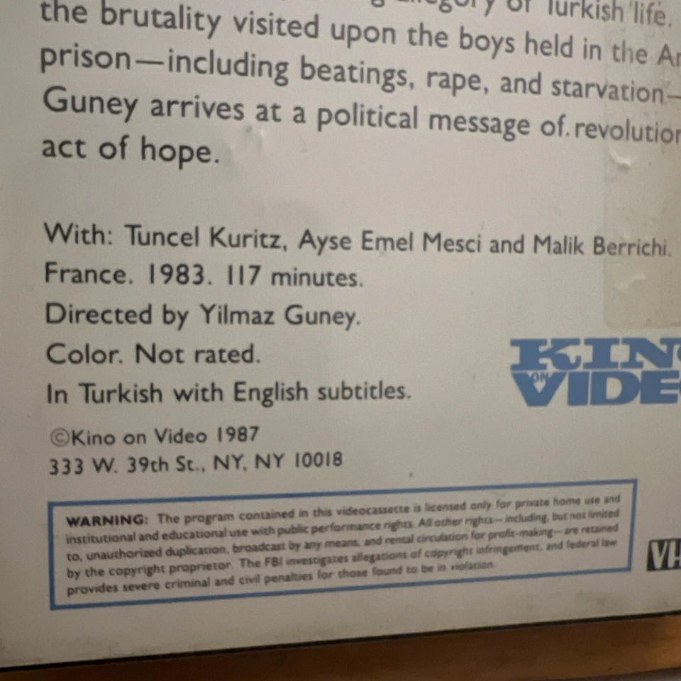 СТЕНА 1983 VHS Yilmaz Guney турецкая тюрьма фильм кино видео NTSC - Изображение 4 из 4