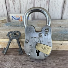 Old Style Iron Lock and Keys w/ Brass Keyhole Cover - Silver - Spirit Locker