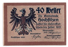 1920 Austria Hochfilzen Notgeld 40 Heller Note (835)