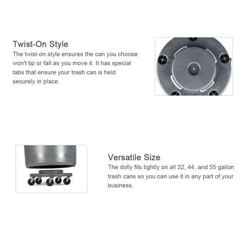 Trash Can Dolly Heavy-duty | 5 Caster | 460 Lb Capacity | 18" Gray - Picture 5 of 8
