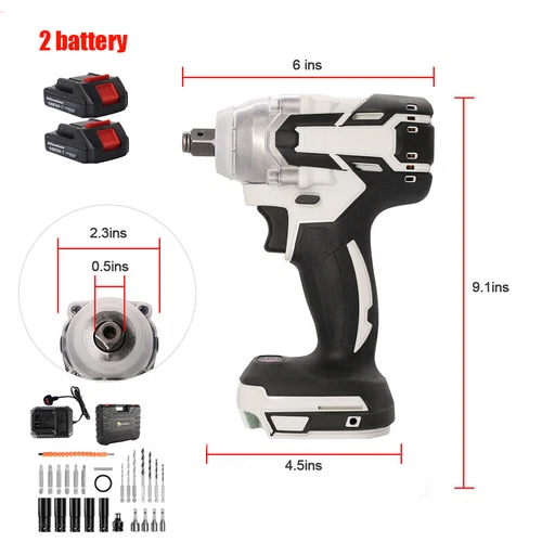 1000Nm 1/2" Cordless Electric Impact Wrench Drill Gun Ratchet Driver + 2 Battery - Picture 4 of 16