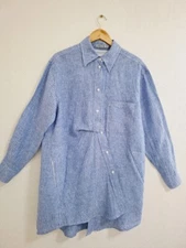 MARIACHER. Women 100% linen Button Down Shirt Tunic M Long Sleeve Boxy pockets