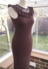 Zara Burgundy Bodycon Dress With Lace & Frill Details Size S UK 10 Bnwt