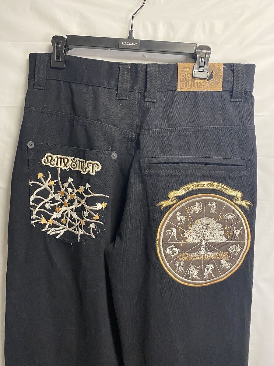 Vintage Raw Blue Jeans Black Denim Baggy Y2K Zodiac Grunge Vintage Raw Blue Jeans Black Denim Baggy Y2K Zodiac Grunge