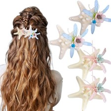 4 Pcs Starfish Flower Hair Clips Mermaid Starfish Floral with Rhinestone Hair...
