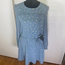 Numph Gold Foil Detail Long Sleeve Midi Dress, Size Medium