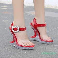 Women's Crystal Super High Special Wedge Heel Sandals Rhinestones Shoes PVC Lady