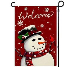 Winter Christmas Garden Flag Welcome Snowman Snowflake 12x18 Inch Double Sided