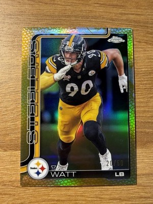 2025 Topps Chrome T.J. Watt Football Leather Gold Refractor #/50 Steelers