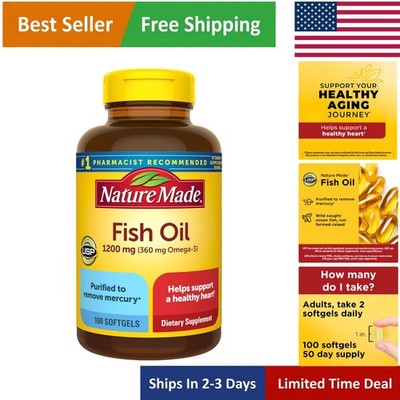 Heart Health Omega 3 Fish Oil Supplements, 1200mg, 100 Softgels - 50 Day Supply