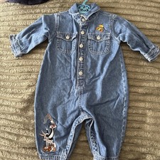 Vintage Looney Tunes Tweety Denim Romper Baby 12 Months Blue 90s Taz Bugs Daffy