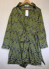 Mango Mini Shirt Dress Womens Size UK 10 Green Geometric Tie Waist Summer BNWT
