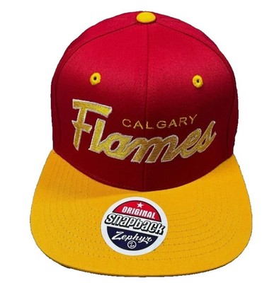 Vintage 90's Calgary Flames Script NHL Zephyr Snapback Cap Hat NWT